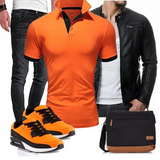 Outfit mit Schwarz Jacke mit Seitlichem Reißverschluss/Motorradjacke/KunstLederjacke/Bikerjacke Redbridge "REHYPE"