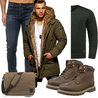 Outfit mit Grün Accessoire/Winter Parka Behype "Resland"