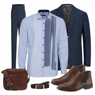 Outfit mit Weiß/Grau/Blau Business Hemd/Bügelfreies Hemd Eterna "RIEKER"