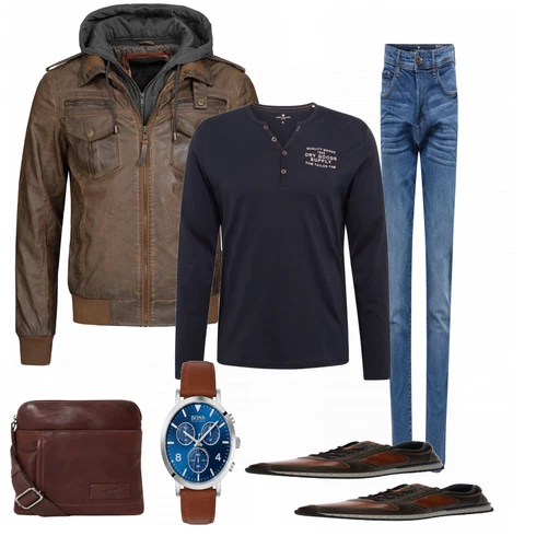 Blau Sneaker Rieker kombinieren mit Rot Lederjacke Indicode Jeans