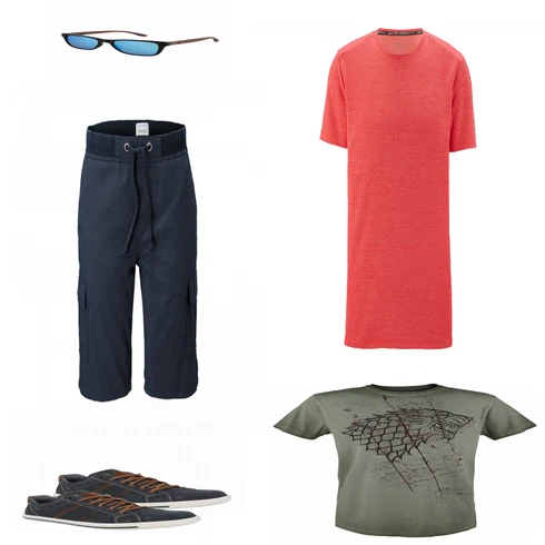 Grau T-Shirt Game of Thrones kombinieren mit Blau Sonnenbrille