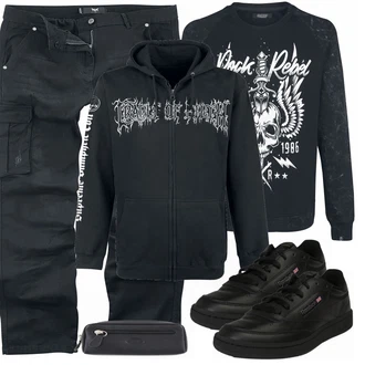 Outfit mit Schwarz Sneaker/Leder Sneaker Reebok Classic "Rock Rebel Pullover"