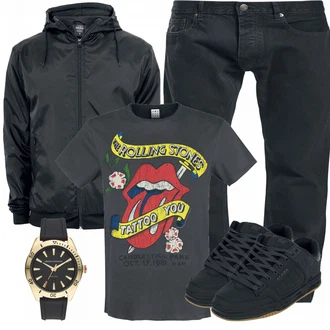 Outfit mit Grau T-Shirt Stones "Rolling Stones"