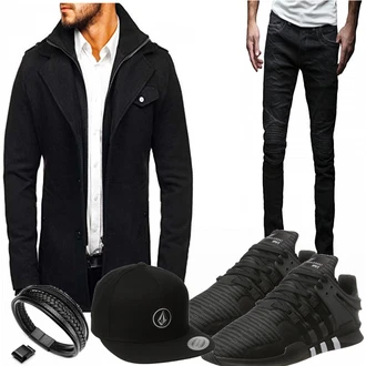 Outfit mit Blau/Schwarz Hut Volcom "Rother"