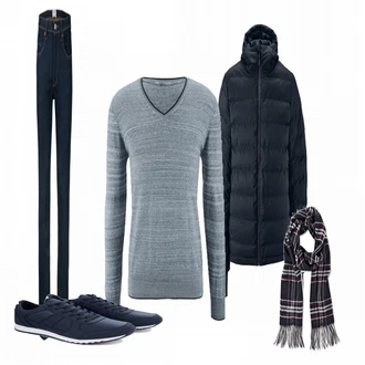 Winter Outfits mit Blau Sneaker Tchibo "Rundhalspullover"