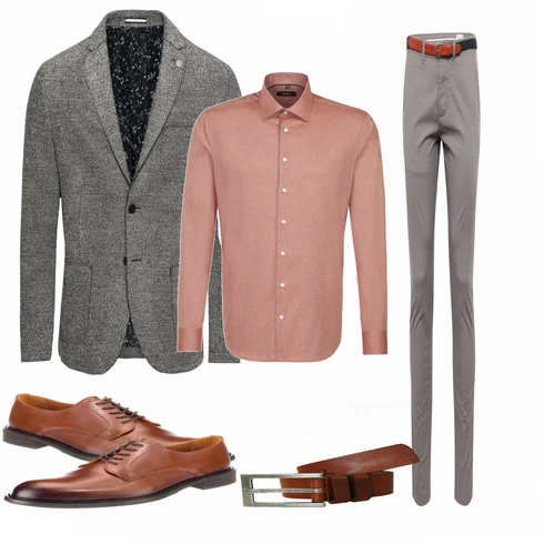 Braun Schuh SELECTED HOMME kombinieren mit Grau Hose SELECTED HOMME