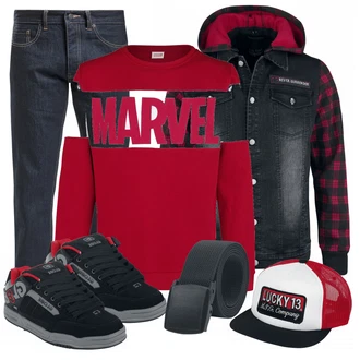 Outfit mit Mischfarben Sneaker Globe "Serienmarathon Outfit"
