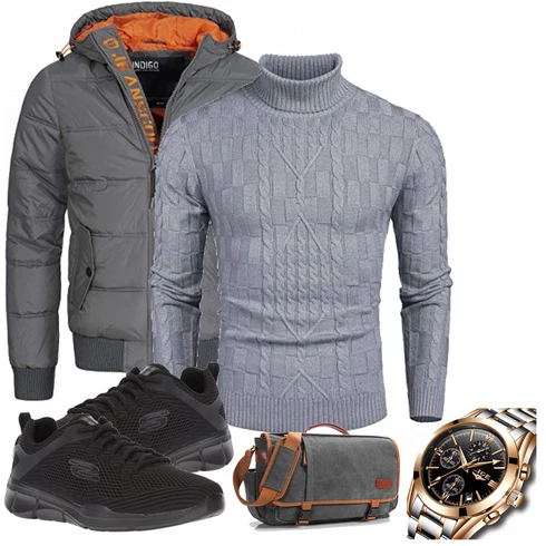 Grau Overall/Winter Parka/Regenjacke Indicode Jeans kombinieren mit Blau Trachtenmode Skechers