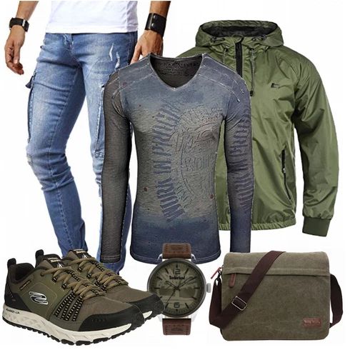 Grün Overall/Regenjacke Blend kombinieren mit Blau Trachtenmode Skechers
