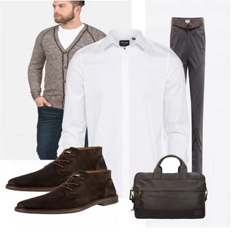 Outfit mit Grau/Weiß Strickjacke "Solid"
