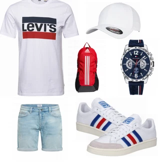 Outfit mit Rot Sportrucksack Adidas Performance "Sommer Outfit"
