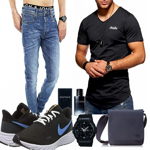 Schwarz Schuh Casio kombinieren