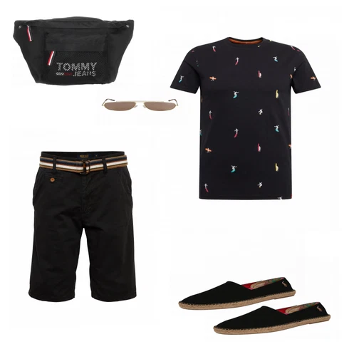Schwarz Sommer Schuh Polo Ralph Lauren kombinieren mit Schwarz Hemd Indicode Jeans