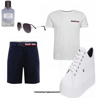 Outfit mit Grau/Weiß Sneaker/Leder Sneaker Tommy Hilfiger "Sommer Outfit"