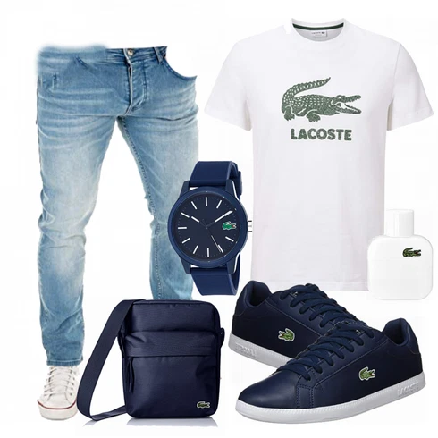 Grau T-Shirt Lacoste kombinieren mit Blau Trachtenmode Lacoste