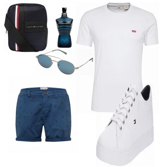 Outfit mit Grau/Weiß Sneaker/Leder Sneaker Tommy Hilfiger "Sommer Outfit"