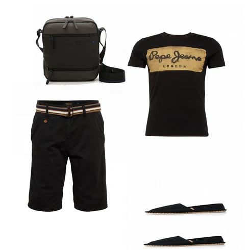Blau Sommer Schuh Espadrij L´originale kombinieren mit Schwarz Hemd Indicode Jeans