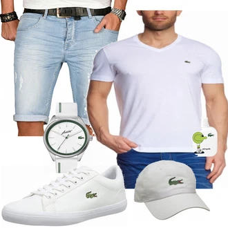 Sommer Outfits mit Weiß T-Shirt Lacoste, Weiß Lacoste "Sommer Outfit"