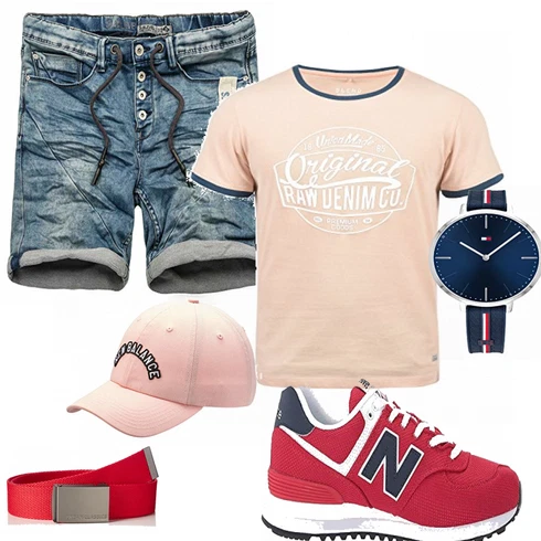 Trachtenmode New Balance kombinieren mit Rot Gürtel Urban Classics