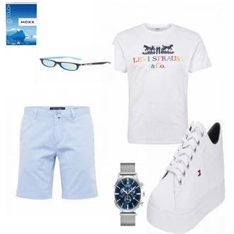 Outfit mit Grau/Weiß Sneaker/Leder Sneaker Tommy Hilfiger "Sommer Style"
