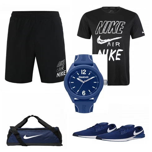 Weiß Sportschuh Nike kombinieren mit Schwarz T-Shirt Nike