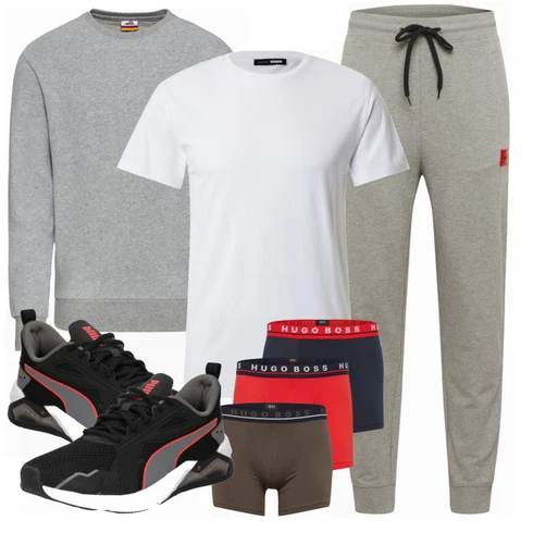 Grau/Weiß T-Shirt DAN FOX APPAREL kombinieren mit Grau Hoodie Sweatshirt Ellesse