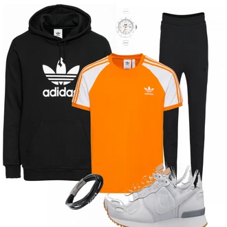 Sport Outfits mit Schwarz Große Größe Sweatmode Adidas Originals "SportyOrange"