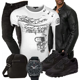 Outfit mit Schwarz Jacke mit Seitlichem Reißverschluss/KunstLederjacke/Motorradjacke/Bikerjacke Redbridge "Street Style"