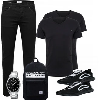 Outfit mit Schwarz T-Shirt Replay "Street Style Outfit"