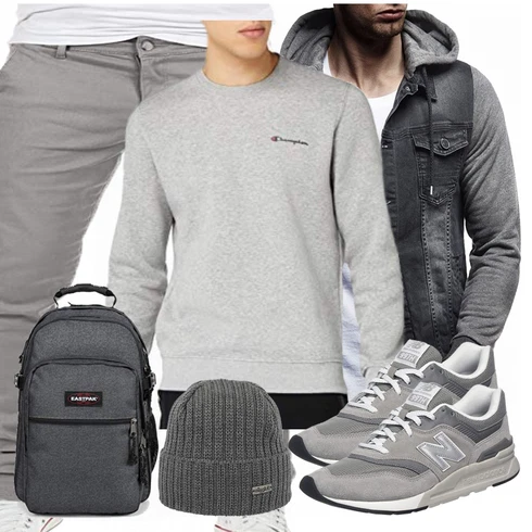 Grau Trachtenmode New Balance kombinieren mit Accessoire Eastpak, Grau Accessoire Hut Eisglut