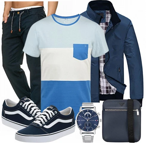 Grau T-Shirt Blend kombinieren mit Blau Trachtenmode Emporio Armani