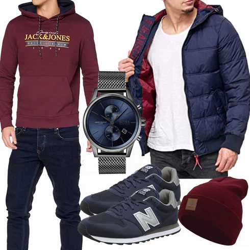 Blau Overall/Winter Parka/Regenjacke Indicode Jeans kombinieren mit Blau Trachtenmode New Balance