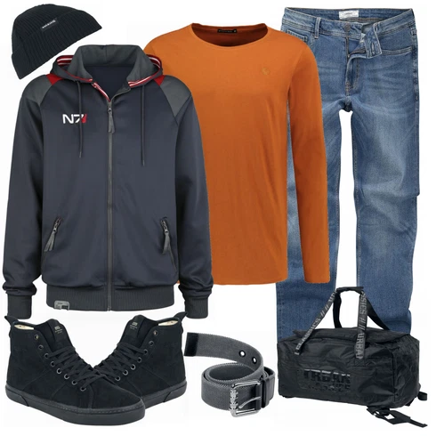 Blau Rucksack Urban Classics kombinieren