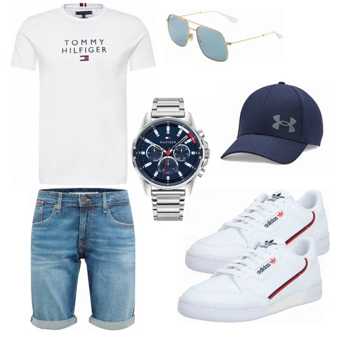 Weiß Sonnenbrille Ray-Ban kombinieren mit Grau Uhr Tommy Hilfiger