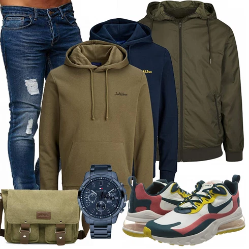 Blau Regenjacke kombinieren
