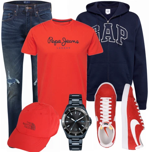Grau/Rot Schuh Sneaker/Leder Sneaker Nike Sportswear kombinieren