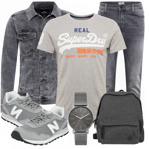 Grau Große Größe Superdry kombinieren mit Blau/Grau Rucksack Urban Classics