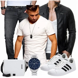 Outfit mit Schwarz Jacke mit Seitlichem Reißverschluss/Motorradjacke/KunstLederjacke/Bikerjacke Redbridge "Street Style Outfit"