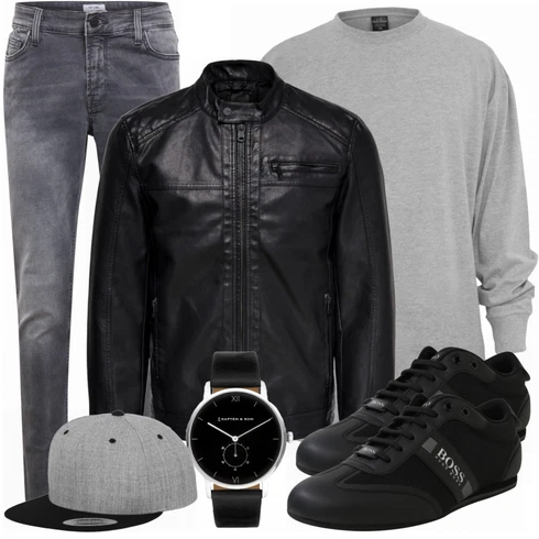 Schwarz Lederjacke Only & Sons kombinieren