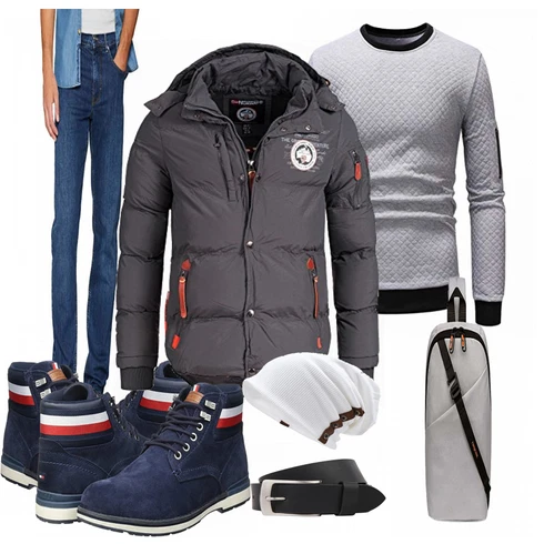 Grau Hose/Hut/Winter Parka VECRY kombinieren