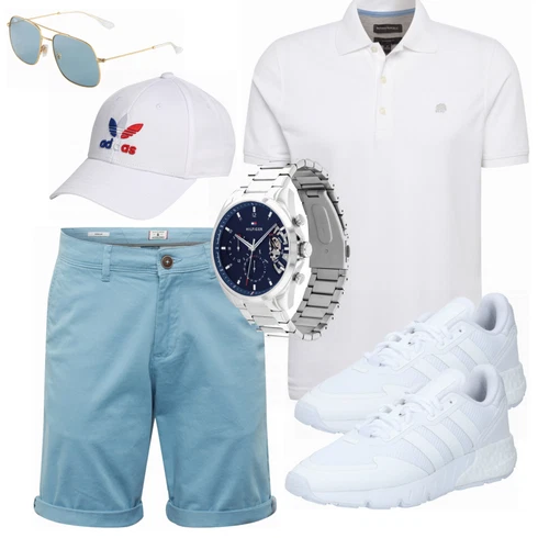 Weiß Sonnenbrille Ray-Ban kombinieren mit Grau Uhr Tommy Hilfiger