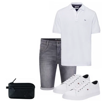 Outfit mit Grau/Weiß Sneaker/Leder Sneaker Tommy Hilfiger "Summer Outfit"