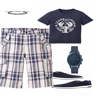 Outfit mit Schwarz Sneaker/Leder Sneaker Lloyd "T Shirt Blau"