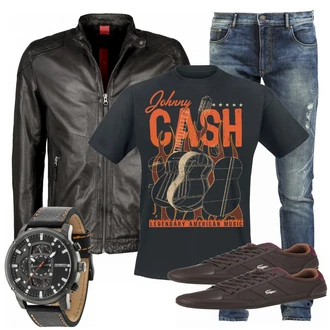 Outfit mit Schwarz Lederjacke Mustang "Tadesse"