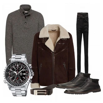 Outfit mit Schwarz Lederjacke Maze "Taste"