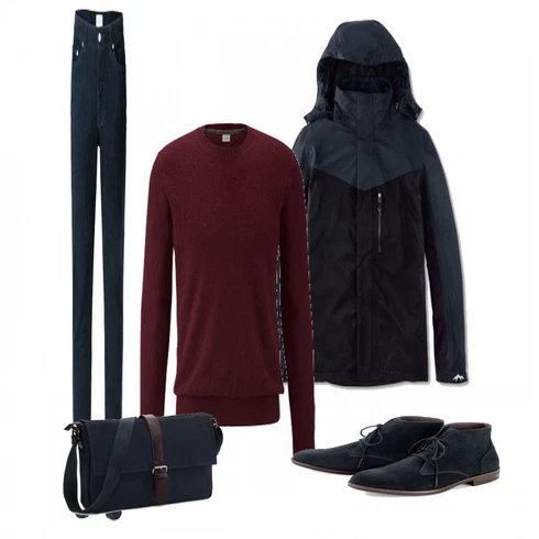 Lila Strickjacke Tchibo kombinieren mit Blau Hose Tchibo