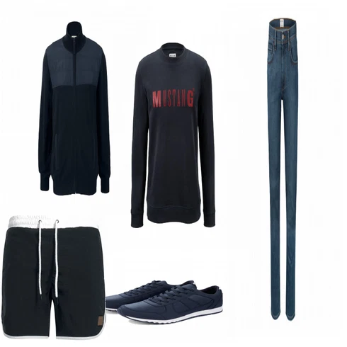 Mischfarben Strickjacke Tchibo kombinieren mit Blau Sneaker Tchibo