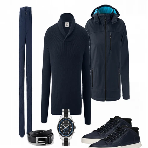 Blau Strickjacke Tchibo kombinieren mit Blau Uhr EMP