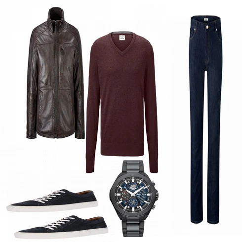 Blau Sneaker About You kombinieren mit Blau Lederjacke Tchibo