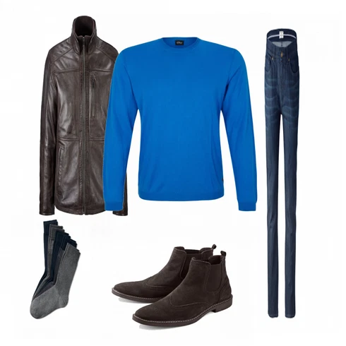 Blau Lederjacke Tchibo kombinieren